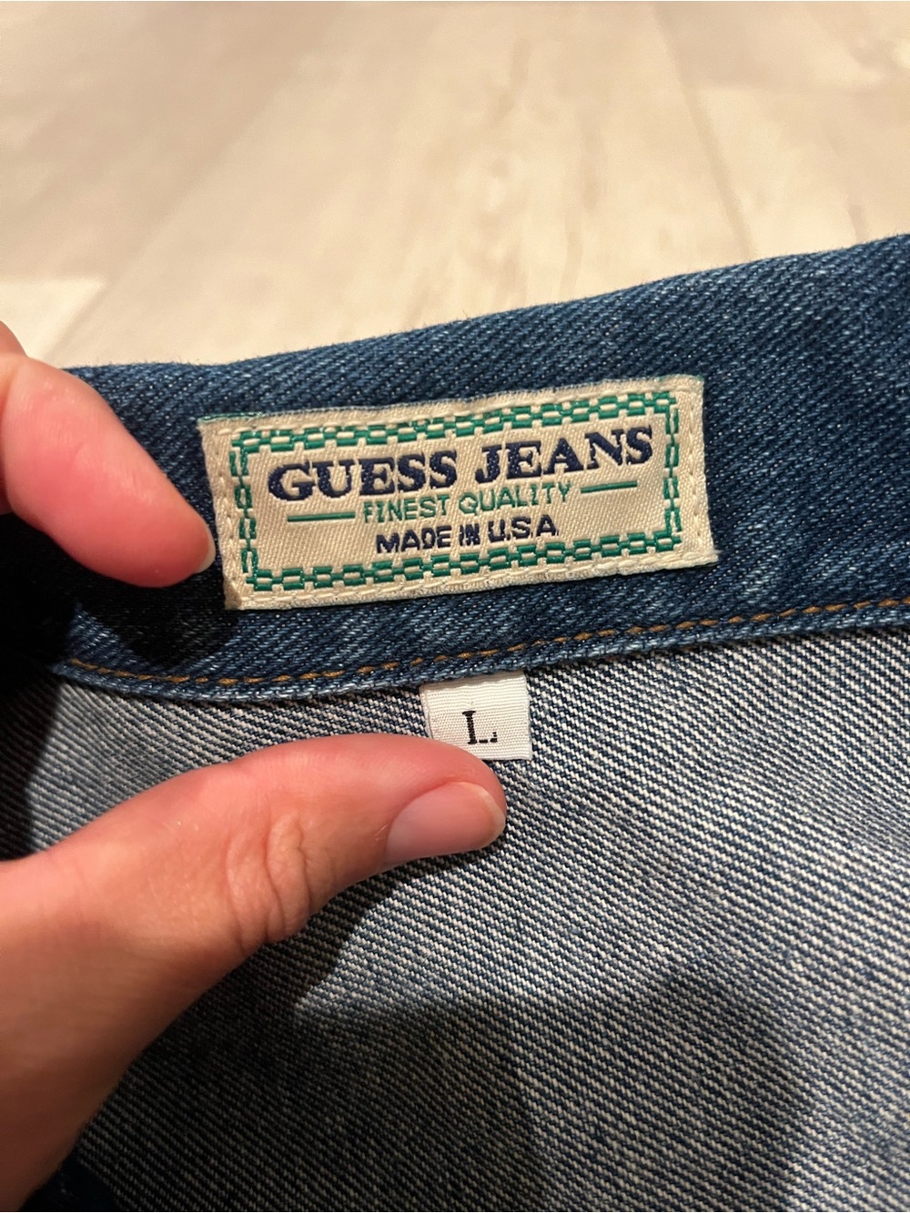 90s Vintage Guess Blue Denim Jacket with Green Label Detail